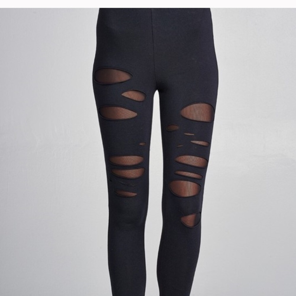 SEXY BLACK MESH CUT OUT LEGGINGS - Picture 6 of 6
